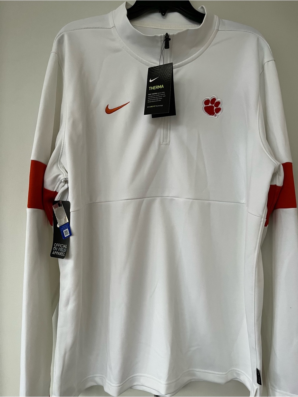 Nike White Long-Sleeve Therma Quarter-Zip Pullover Clemson Tigers